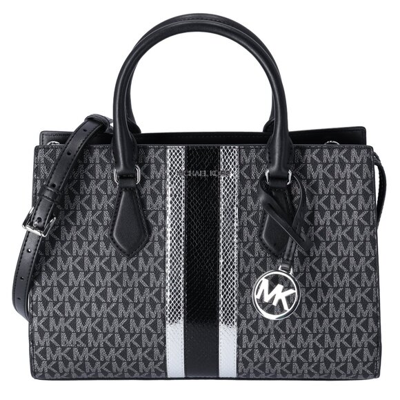 Michael Kors Sheila Medium Triple Compartment Satchel Black Faux Leather